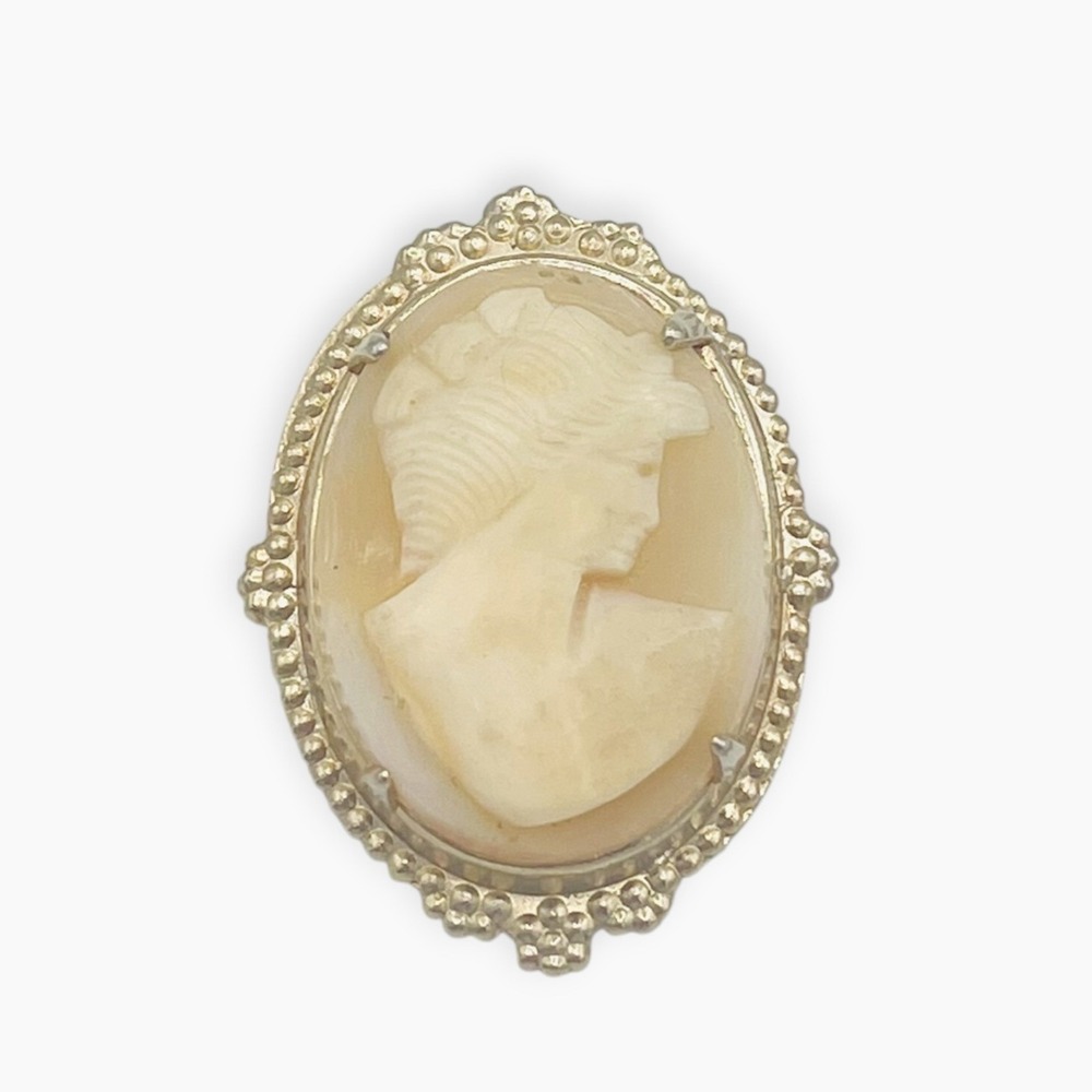 Beautiful Victorian Antique Cameo Brooch Hand Carved Pin Shell Gold Tone